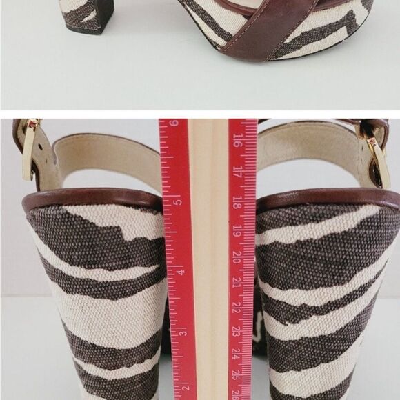 Michael Kors Ivana Mocha Zebra Animal Print Canvas Platform Sandals Heels 8.5 - Picture 10 of 10
